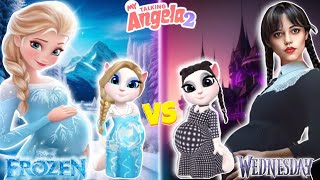 My Talking Angela 2😻  Pregnant Elsa vS Pregnant Wednesday  New Update  Cosplay [upl. by Aynodal]