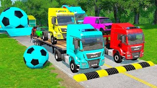 TRANSPORTING PIXAR CARS amp FRUITS WITH COLORED amp JOHN DEERE vs CLAAS vs TRACTORS  BeamNGdrive 962 [upl. by Alacim]