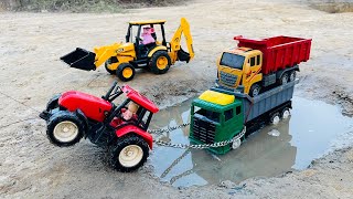 Eicher 🚜 Tractor Pulling Out Help JCB 5CX and TATA 🚚 Truck  Cartoon Truck JCB  cartoon wale video [upl. by Base709]