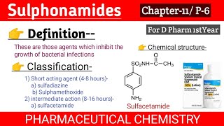 Sulphonamide  its classification  Chap11 P6  Pharmaceutical chemistry  D Pharm1stYear [upl. by Nnylsia]