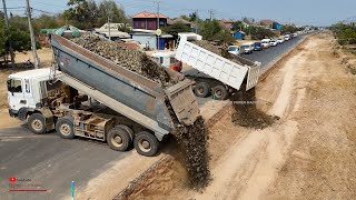 Perfect First Clutter​ Rock Debris In Floor​ Missing Under Foundation Road With Skills Dozer Trucks [upl. by Elem]