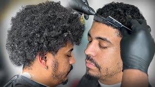 SATISFYING HAIRCUT  AFRO TAPER AND RAZOR EDGE  BARBER ASMR [upl. by Neleb416]