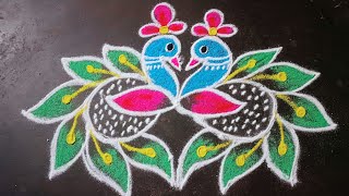 simple and beautiful peacock rangoli with 3to 2 dots daily rangoli designnew year special kolam [upl. by Tnomel382]