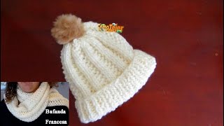 Gorro Francés Principiantes Free Knitting Patterns 2 agujas palillos tricot 488 [upl. by Rukna38]