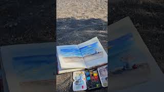 Une aquarelle sur la plage de Perivolos à Santorin [upl. by Festa]