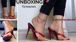 ●Unboxing amp Review● FSJ Thong Heels From Amazon  A Gift From My Subscriber [upl. by Suinuj85]