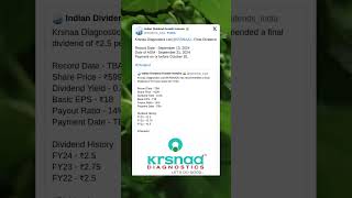 Krsnaa Diagnostics Ltd has fixed Record Date amp Payment Date for Final Dividend for FY24 Shorts [upl. by Ttenrag]