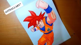 Drawing  goku super saiyan god red full body speed drawing  goku super saiyan god red [upl. by Leirad227]