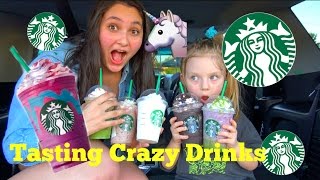 Starbucks TASTE TEST Dragon Frappuccino Crazy FRAPPUCCINOS UNICORN The Toytastic Sisters [upl. by Oringas611]