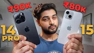 iPhone 14 Pro Vs iPhone 15 Hindi Comparison  Best iPhone Under 90k Mohit Balani [upl. by Anahcra]