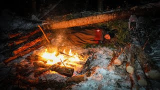 Survival Shelter in Deep Snow  Wool Blanket Below Freezing [upl. by Kerr289]