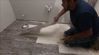 Installing Plank Tile On Bathroom Floor 6 By 36 [upl. by Alinna557]