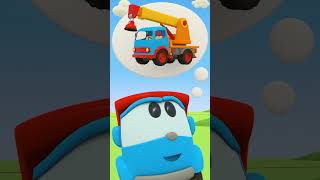 Leo the Truck amp a crane truck for kids build a cubes tower  Cartoons for kids amp shorts for kids [upl. by Ahsiekram]