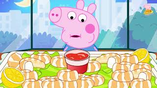 Peppa Pig Mukbang Peel the prawns for Piggy George and dip it in tomato sauce animation asmr [upl. by Claudie]