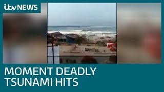 Footage shows panic as Indonesia tsunami approaches  ITV News [upl. by Tiga]