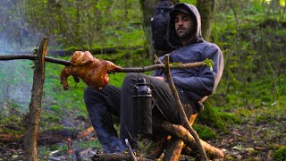 Cooking chicken in 40 million years forests  building a chair amp hanger  bushcraft skills [upl. by Yhtnomit]