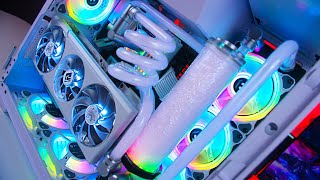 The ALL WHITE Custom Water Cooled RGB Gaming PC Build [upl. by Hammock]