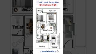 27×40 South Facing Plan  1080 sqft home homedesign housedesign house shorts [upl. by Ztirf]