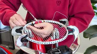 Badminton String repairing a Peter Gade racquet Yonex Voltric 80 exbolt 65 27lbs [upl. by Pomona]