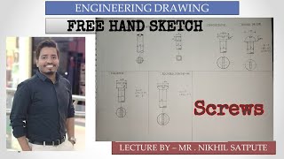 Engineering Drawing  Freehand sketch  Screws  Learn with Nikhil [upl. by Brucie]