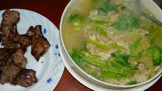 Asian Food  How To Make Soup Of Lettuce With Pork amp Roasted Rice  Youtube [upl. by Hoebart]