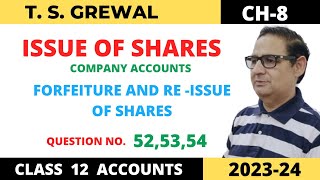 ISSUE OF SHARES COMPANY ACCOUNTS TSGrewal Ch8 Que No525354Forfeiture and Reissue of Shares [upl. by Innej]