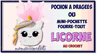 Comment faire un pochon bonbonnière baptême a dragées pochette licorne au crochet tuto pas à pas [upl. by Langston]