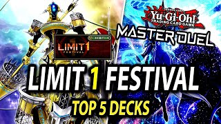 TOP 5 DECKS  LIMIT 1 Festival in YuGiOh Master Duel [upl. by Elamaj359]