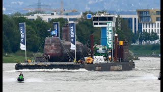 Unterseeboot U17 Transport über den Rhein zum Sinsheim Technik Museum 052023 [upl. by Aliekat842]