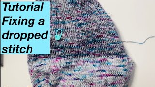 Knitting tutorial Fixing a dropped stitch after binding off or a long way down [upl. by Eiral]