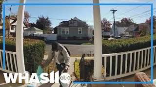 Caught on camera Suspected porch pirate chased down by young women [upl. by Amari]