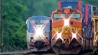 BNSF Train Racing Amtrak Train [upl. by Applegate102]