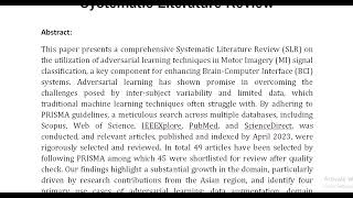 Motor Imagery Signal Classification Using Adversarial Learning A Systematic Literature Review [upl. by Ikkin]