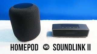 Apple HomePod vs Bose Soundlink Mini II • Sound Comparison [upl. by Kerwinn512]