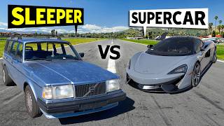 McLaren 570S Spider Drag Races Gingiums Sleeper Volvo wagon [upl. by Pearla111]