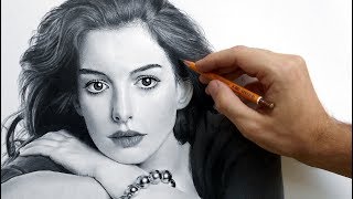 Портрет Энн Хэтэуэй карандашом Anne Hathaway  portrait drawing video [upl. by Linker]