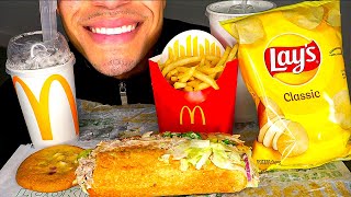 MCDONALDS VS SUBWAY OREO MCFLURRY 6 INCH TUNA SANDWICH LAYS CRUNCHY CHIPS FRENCH FRIES EATING [upl. by Nathanil285]