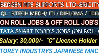 JOBS IN BERGEN PIPES SUPPORT  SRICITY  TATA FOODS ON ROLL JOBS  JAPANESE TORY INDUSTRYS  BY BALA [upl. by Victorine796]