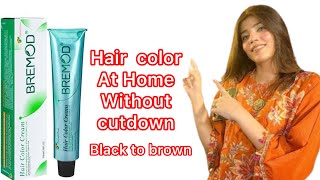 Hair Dye at home  Bremod hair color 7n  natural brown color aroojsherry [upl. by Eniamreg]