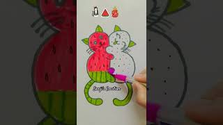 Draw cute cat colouring 😺🍉💗🍑sowjiscreation creativepainting viralvideo youtubeshorts [upl. by Kedezihclem3]