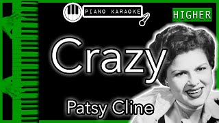 Crazy HIGHER 3  Patsy Cline  Piano Karaoke Instrumental [upl. by Chemar192]