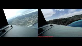 real vs fs2004 approach on Madeira 737 fixed camera in nose window twin views [upl. by Latisha]