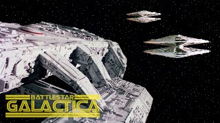 Battlestar Pegasus vs Two Cylon Basestars  Battlestar Galactica 1978 4K [upl. by Suiravat]