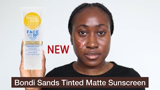 Bondi Sands TINTED MATTE Lotion SPF50 Sunscreen on Dark Skin  TamunoAbbey [upl. by Trinee]