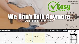 We Dont Talk Anymore Easy Version  Charlie Puth ft Selena Gomez  Fingerstyle Guitar [upl. by Nepsa]