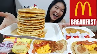 MCDONALDS BREAKFAST FEAST Big Breakfast Hotcakes Sausage amp Egg McMuffins  Mukbang Eating Show [upl. by Sorrows]