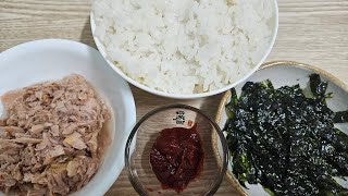 밥에 참치 김 고추장 넣고 비비기 Canned tuna seaweed rice food mukbang 먹방 [upl. by Gish]