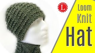 LOOM KNIT Mens Hat Brimless Pattern w Waffle Stitch Project Loomahat [upl. by Eirelav]