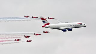 Airbus A380 British Airways and the Red Arrows Flypast at RAF Fairford RIAT 2013 AirShow [upl. by Edialeda56]