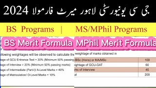 GC University Lahore Merit Formula 2024  How to Calculate GCU Lahore BS amp MPhil Programs Aggregate [upl. by Ettari]